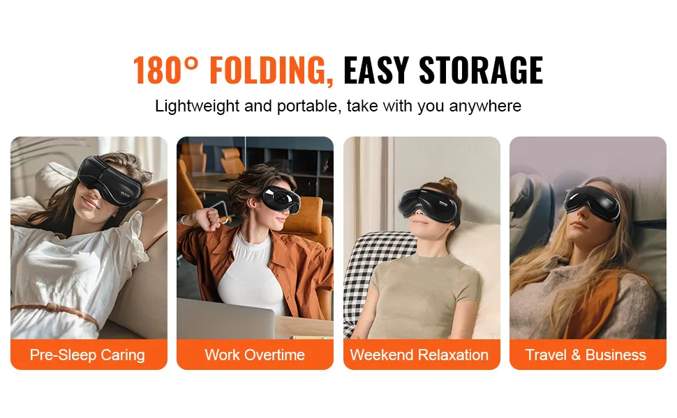 VEVOR Augenmassagegerät: 180° klappbar für einfache Aufbewahrung. Ideal vor dem Schlafengehen, bei der Arbeit, zum Entspannen und auf Reisen.