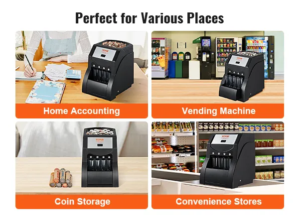 VEVOR coin sorter for home accounting, vending machines, coin storage, and convenience stores.
