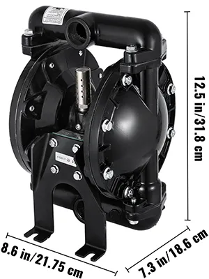 black VEVOR air-operated diaphragm pump with dimensions 12.5" x 8.6" x 7.3".