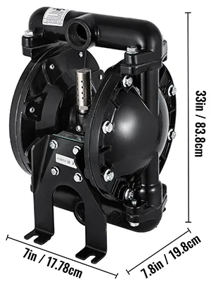 black VEVOR diaphragm pump with dimensions 33in x 7in x 7.8in noted on image.