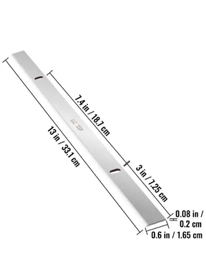 VEVOR Hobelmesser, Maße: 13 Zoll x 3 Zoll x 0,08 Zoll, mit Lochabständen von 7,4 Zoll und 0,6 Zoll.