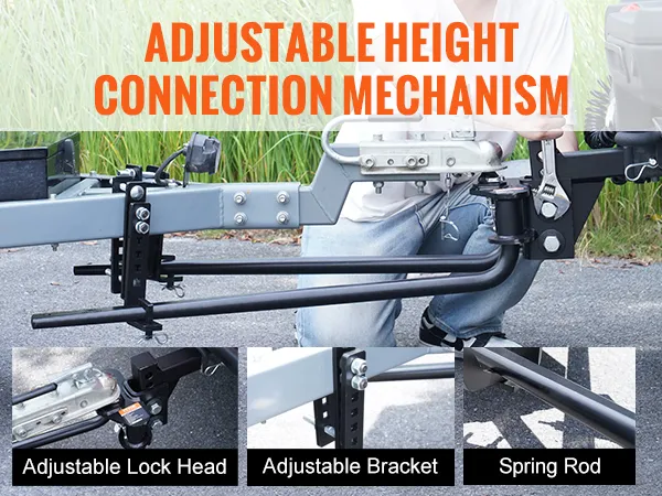 VEVOR-Anhängerkupplung zur Gewichtsverteilung mit einstellbarer Höhe, sicherer Halterung und Ausrichtungsfederstange.
