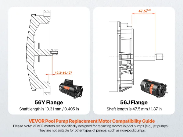 VEVOR pool pump motor with high-quality steel construction, rust-resistant, corrosion-resistant, extended lifespan.