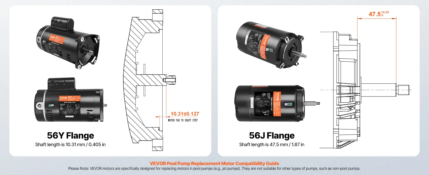VEVOR pool pump motor with high-quality steel construction, rust-resistant, corrosion-resistant, extended lifespan.
