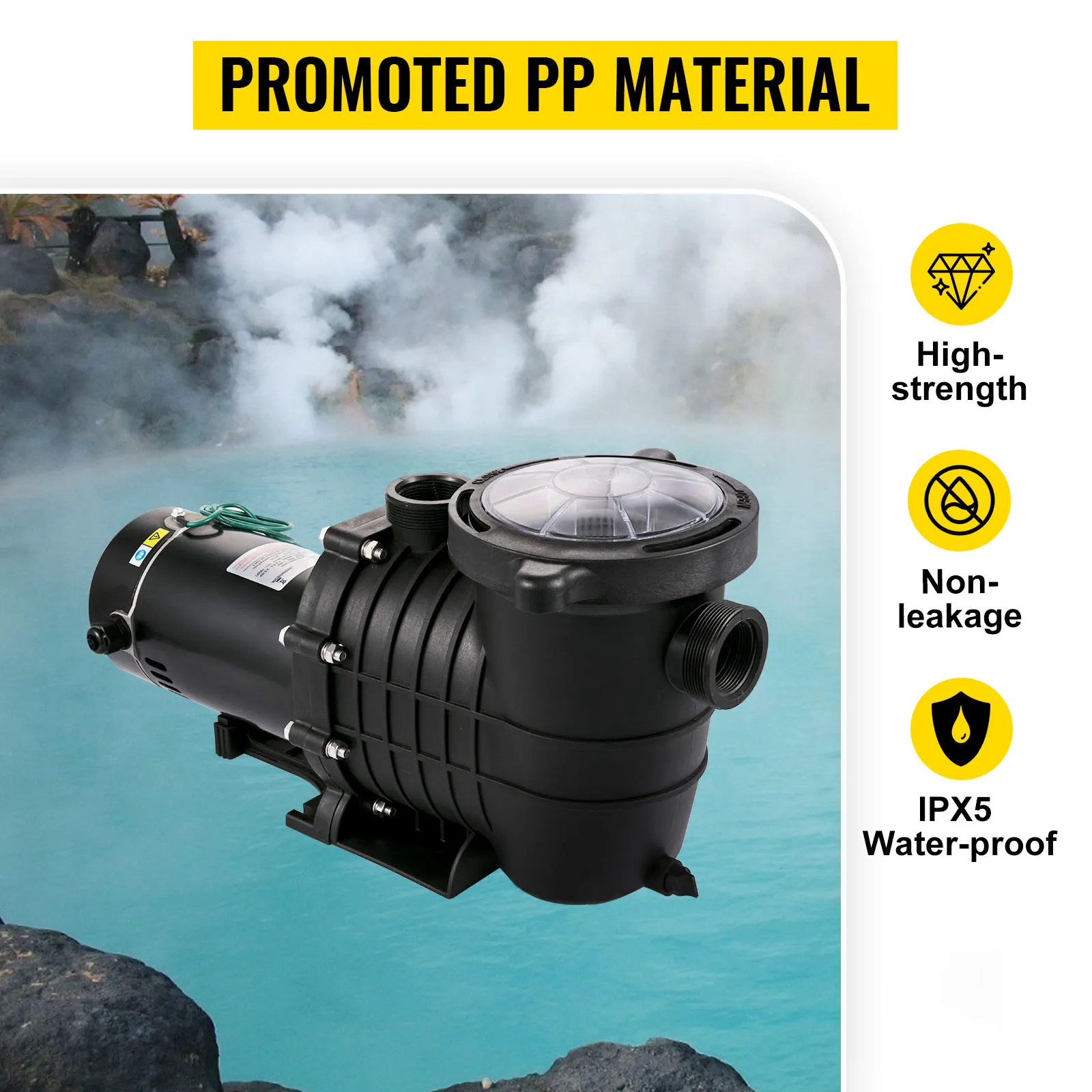 Bomba de piscina VEVOR con características de alta resistencia, sin fugas y resistente al agua ipx5.