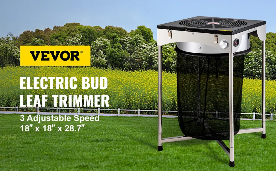 VEVOR bud leaf trimmer with 3 adjustable speeds, displayed against a green field.