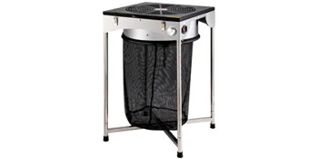 stainless steel VEVOR bud leaf trimmer with mesh bag on sturdy legs.