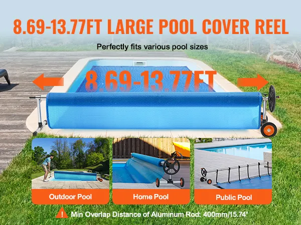 Bęben na pokrywę basenową VEVOR, regulowany od 8,69 do 13,77 stóp, odpowiedni do basenów zewnętrznych, domowych i publicznych.