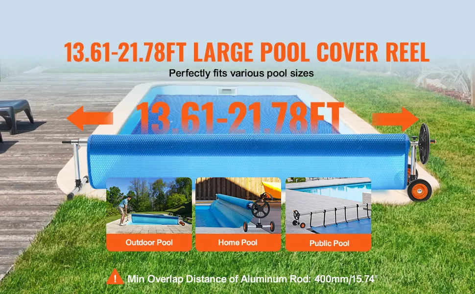 Pool Cover Stand VEVOR Solar Cover Reel 22 ft, Aluminum Pool Cover Reel for Inground ...