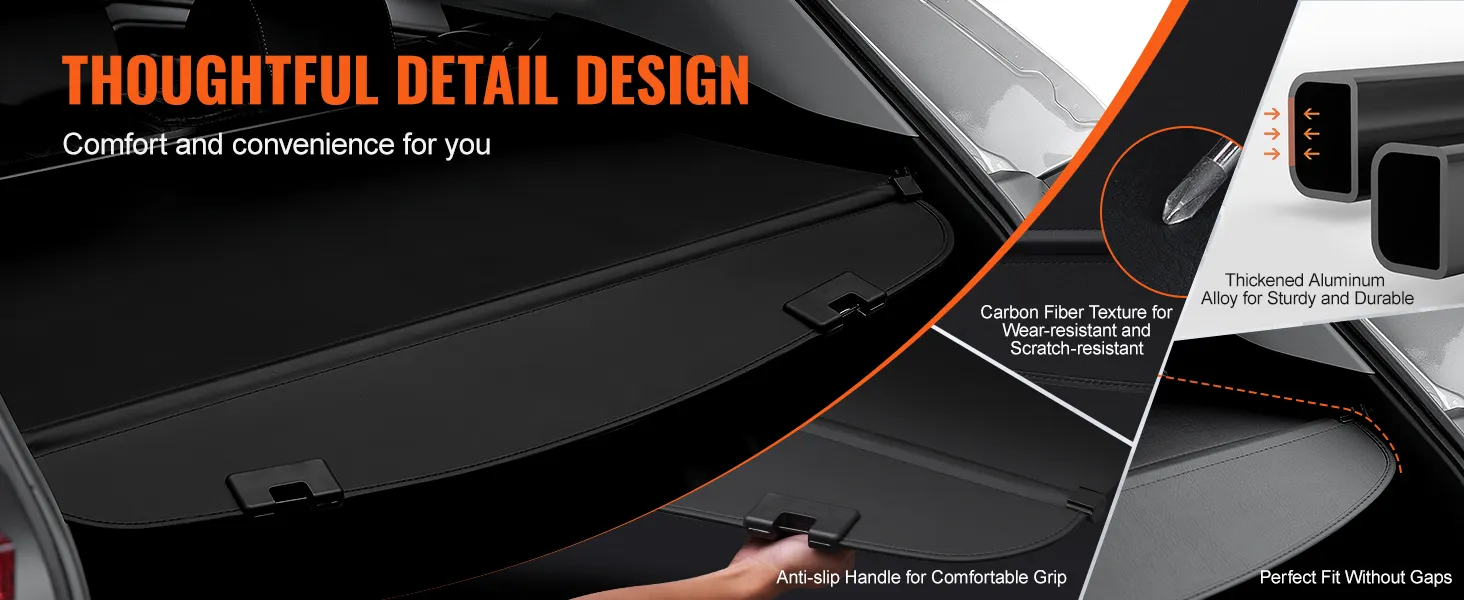 VEVOR mazda cx-5 cargo cover with anti-slip handle, aluminum alloy frame, and carbon fiber texture.