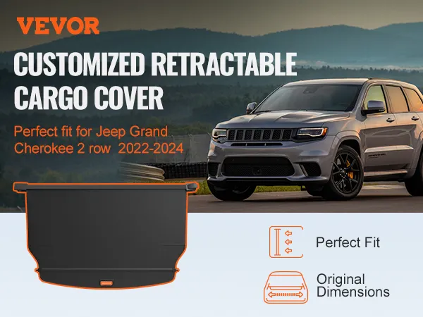 VEVOR jeep grand cherokee cargo cover for 2022-2024 models. customized retractable design.