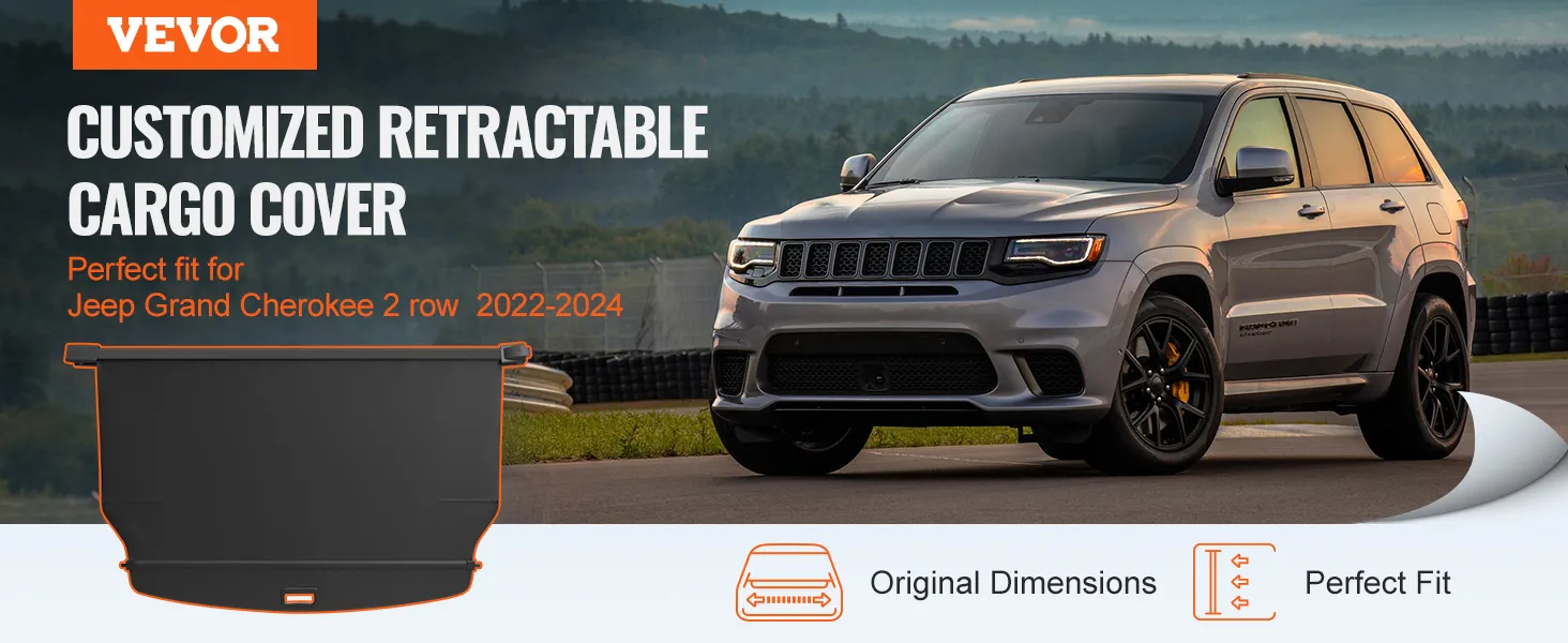 VEVOR jeep grand cherokee cargo cover for 2022-2024 models. customized retractable design.