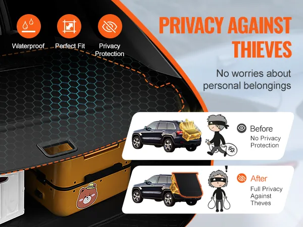 VEVOR jeep grand cherokee cargo cover: waterproof, perfect fit, and privacy protection against thieves.