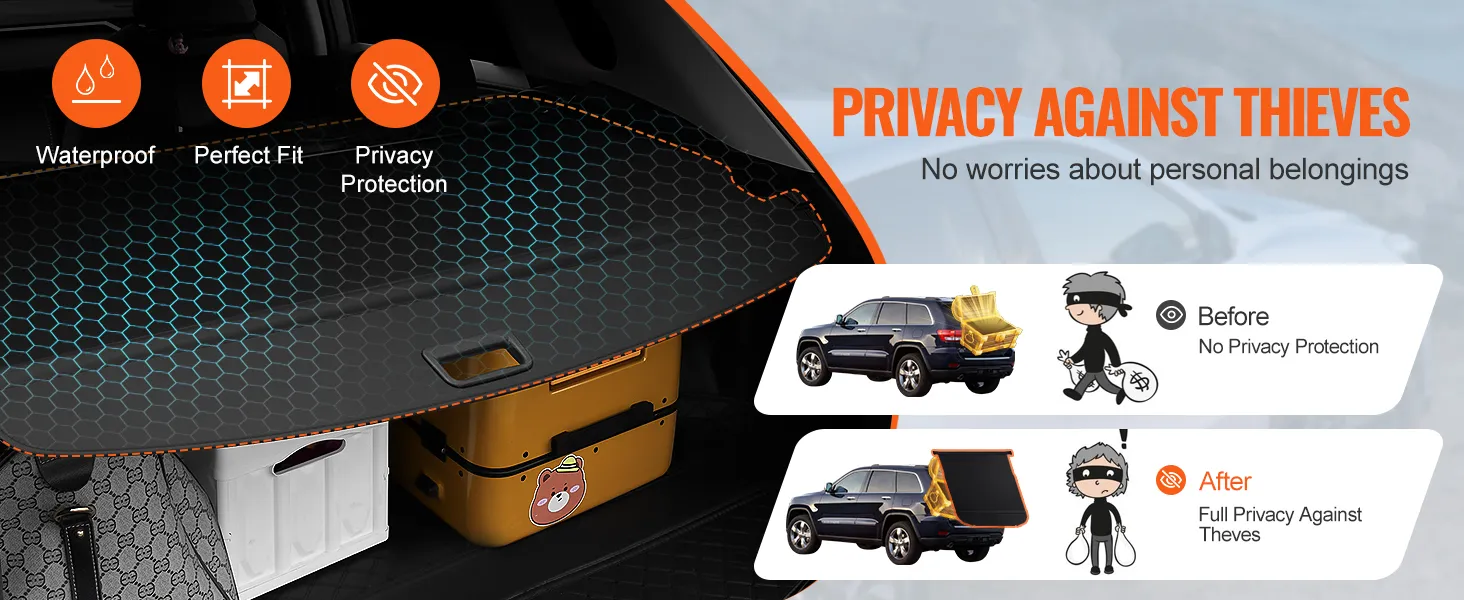 VEVOR jeep grand cherokee cargo cover: waterproof, perfect fit, and privacy protection against thieves.