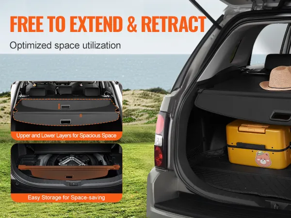VEVOR jeep grand cherokee cargo cover shown with spacious storage, optimized for family use and space-saving.