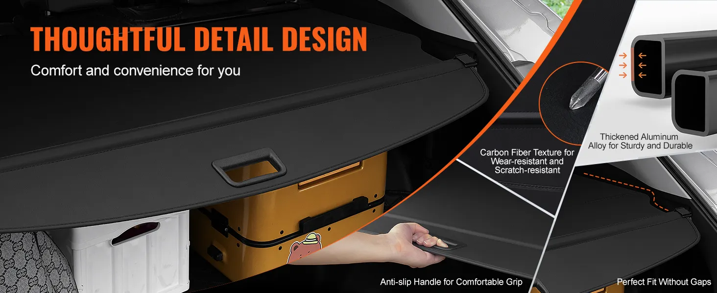 VEVOR jeep grand cherokee cargo cover with comfort grip, carbon fiber texture, and precise fit.