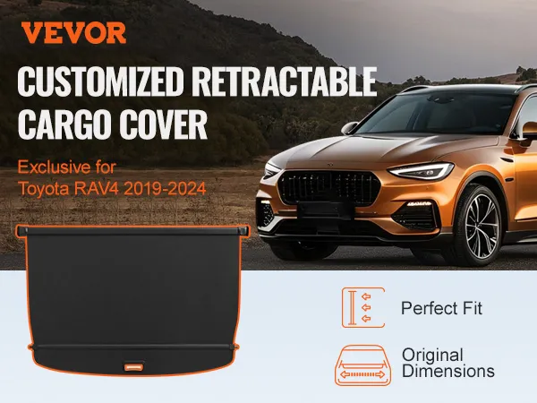 VEVOR retractable cargo cover for toyota rav4 2019-2024, showcasing original dimensions and perfect fit.