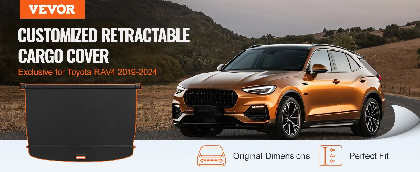 VEVOR retractable cargo cover for toyota rav4 2019-2024, showcasing original dimensions and perfect fit.
