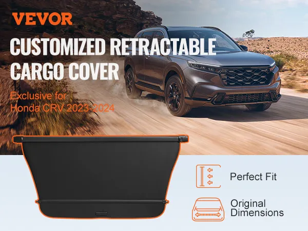 VEVOR honda crv retractable cargo cover for 2023-2024 models, showcasing perfect fit and original dimensions.