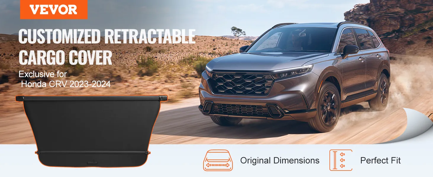 VEVOR honda crv retractable cargo cover for 2023-2024 models, showcasing perfect fit and original dimensions.