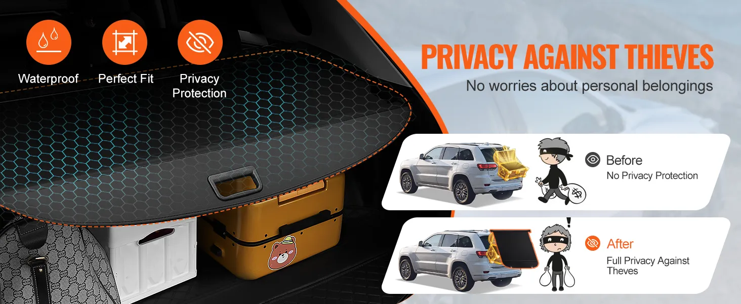 VEVOR honda crv retractable cargo cover providing privacy protection and perfect fit for belongings.