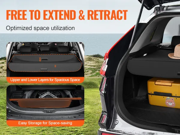 VEVOR honda cr-v retractable cargo cover showcasing spacious and organized storage with beach setting.