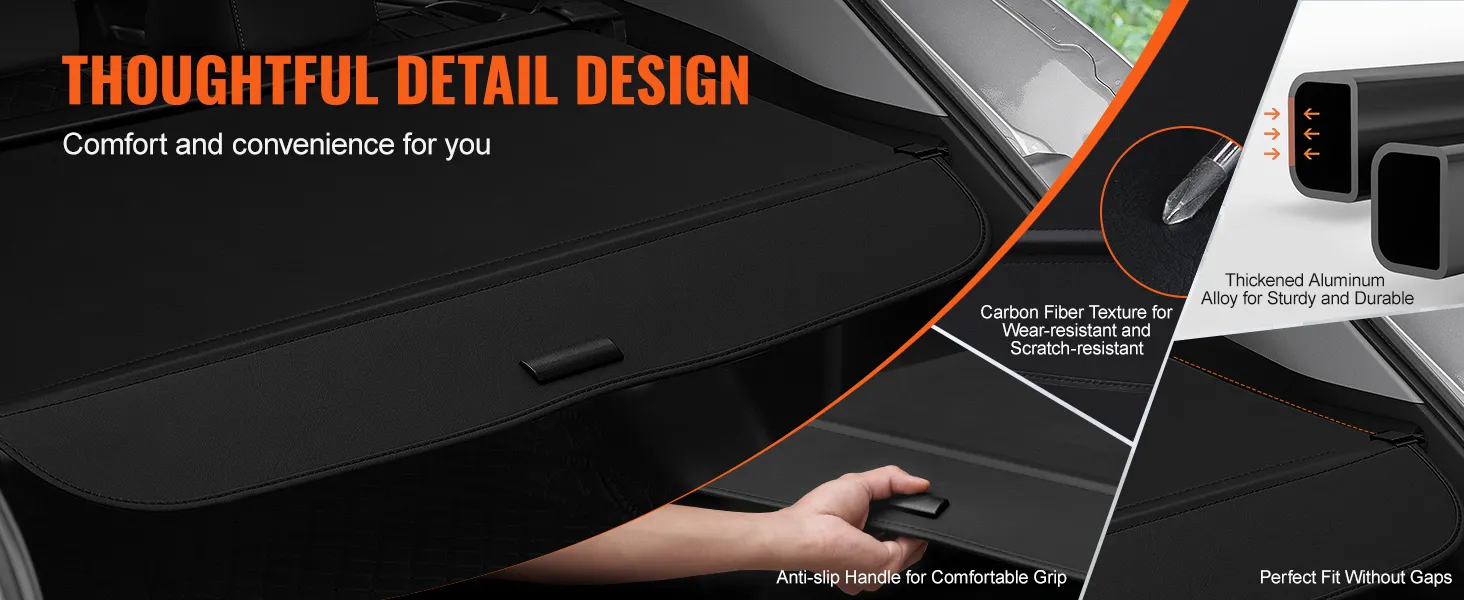 VEVOR honda crv retractable cargo cover with wear-resistant carbon fiber texture and anti-slip handle.