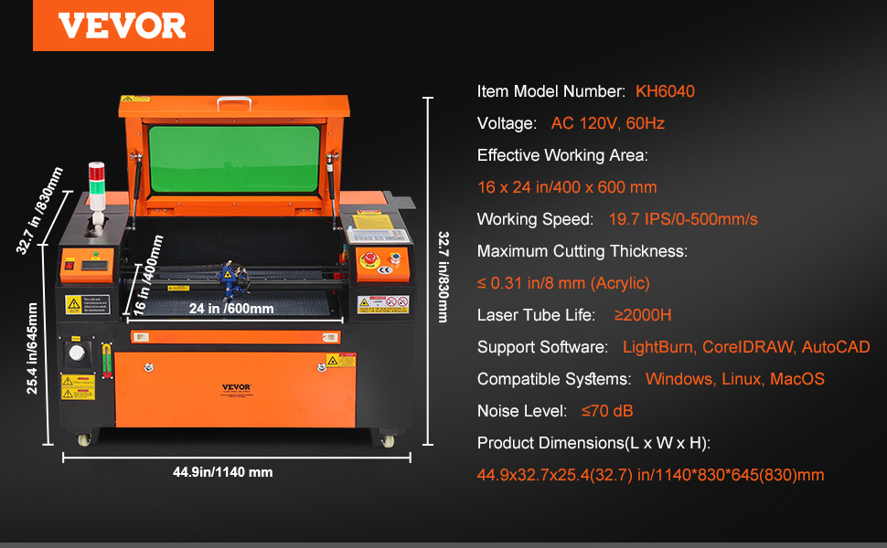 VEVOR 60W CO2 Laser Engraver, 16 x 24 in, 19.7 IPS Laser Cutter