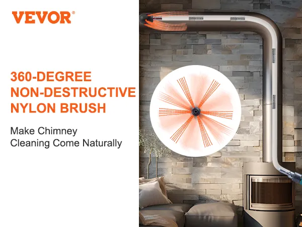 VEVOR chimney sweep kit with 360-degree non-destructive nylon brush for natural chimney cleaning.