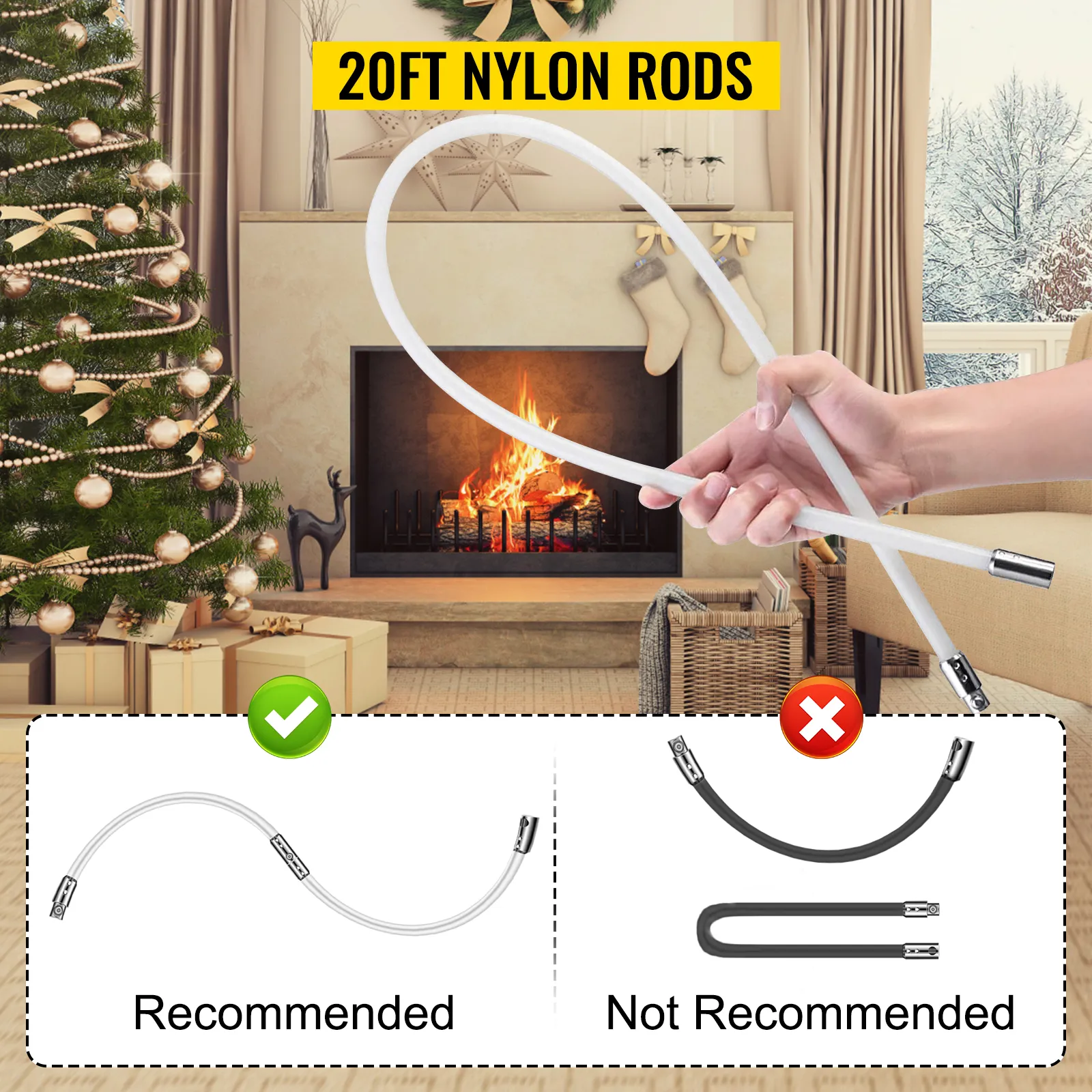 VEVOR chimney sweep kit with 20ft nylon rods for efficient and flexible chimney cleaning.