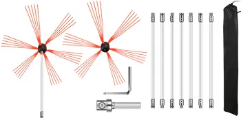 Kit spazzacamino VEVOR con due spazzole, 6 aste, testa rotante, utensile angolare, borsa.