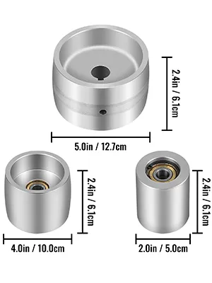 VEVOR belt grinder wheels with dimensions: 5x2.4, 4x2.4, and 2x2.4 inches.