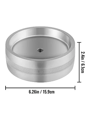 Rueda de amoladora de banda VEVOR, 6,26 pulgadas de diámetro, 2,4 pulgadas de altura, acabado plateado.