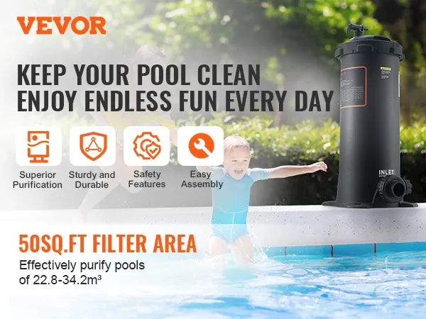 VEVOR zwembadfilter voor superieure zwembadzuivering, eenvoudige montage en veiligheidsfuncties. Beleef eindeloos plezier!