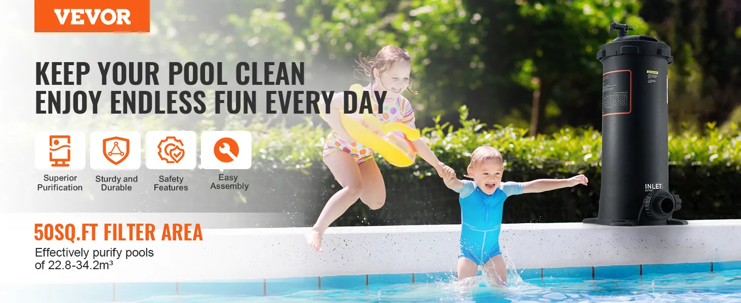 VEVOR zwembadfilter voor superieure zwembadzuivering, eenvoudige montage en veiligheidsfuncties. Beleef eindeloos plezier!