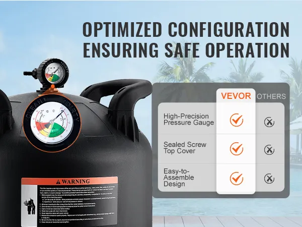 VEVOR-patroonfilter voor zwembaden met een uiterst nauwkeurige manometer en een eenvoudig te monteren ontwerp.