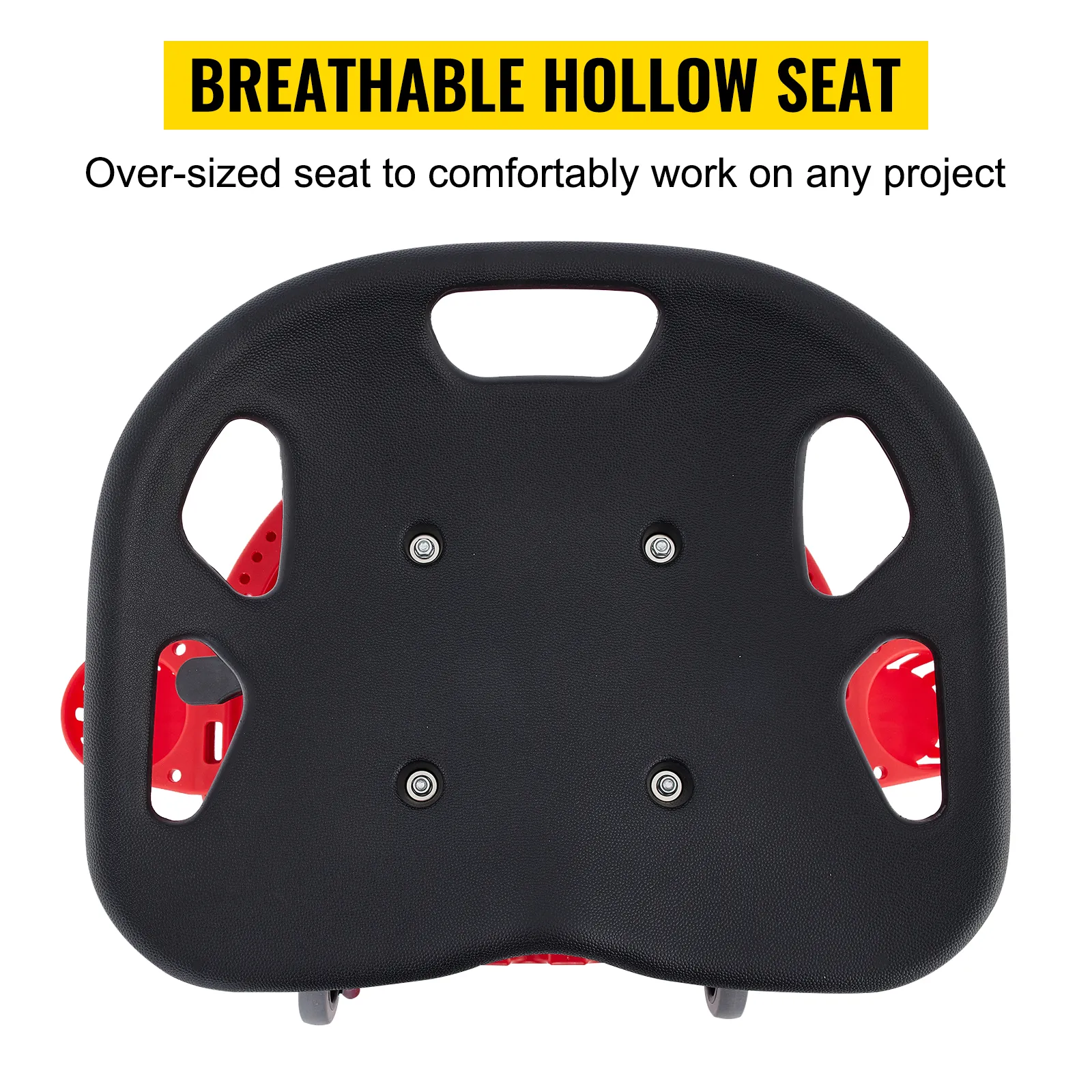 VEVOR rolling garage stool with breathable hollow seat, oversized for comfort.