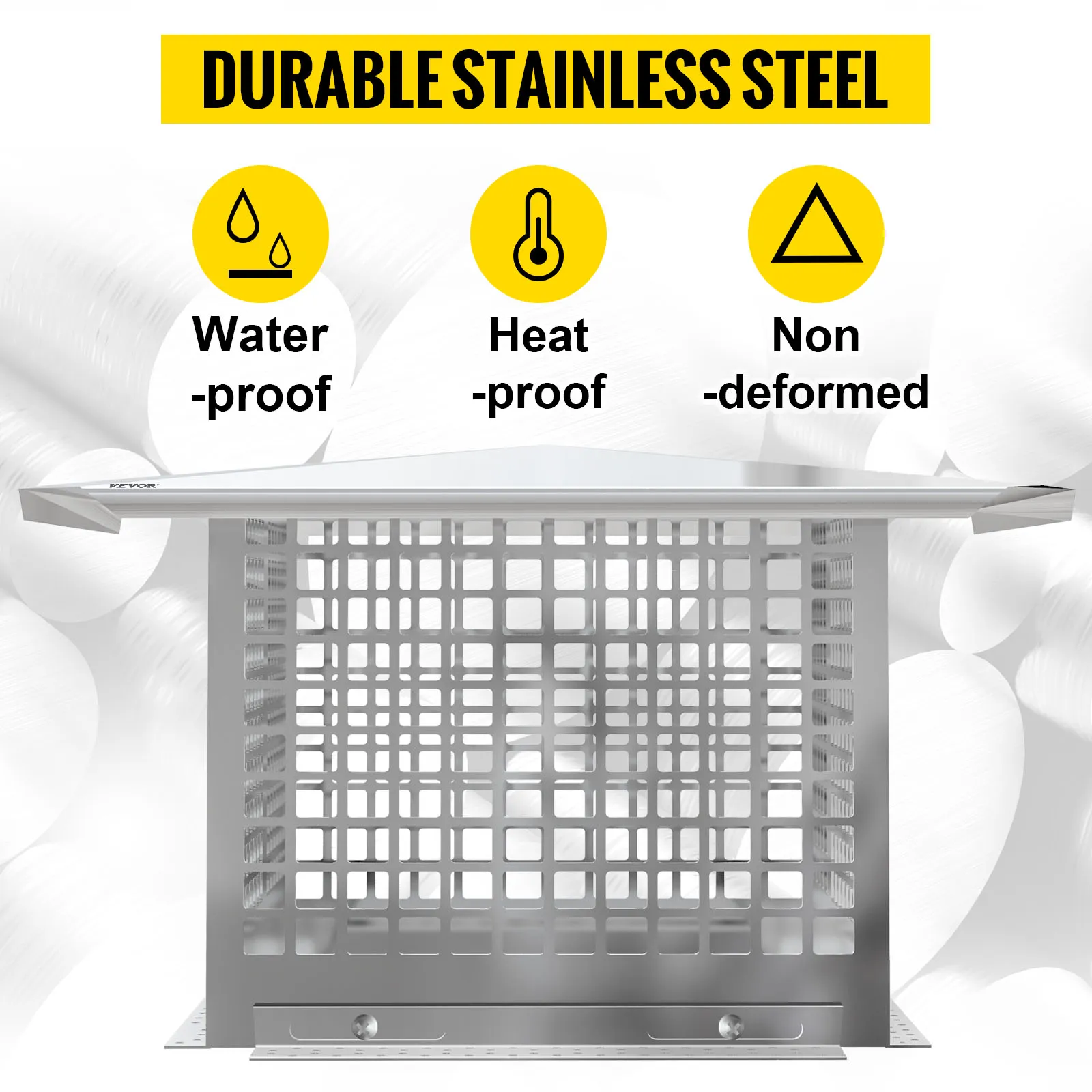VEVOR chimney cap made of durable stainless steel; waterproof, heatproof, and non-deformed.