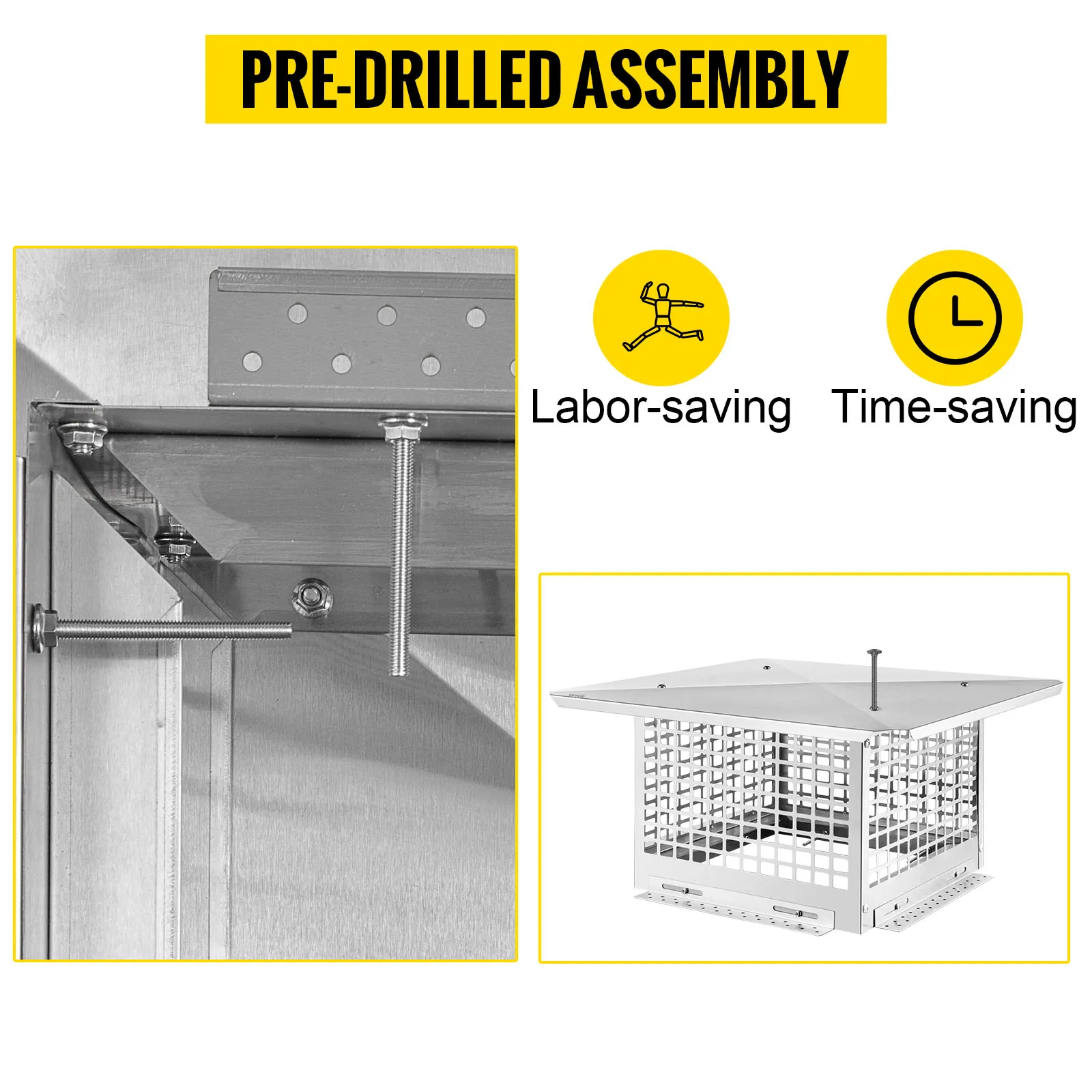 pre-drilled assembly for VEVOR chimney cap with labor-saving and time-saving features.