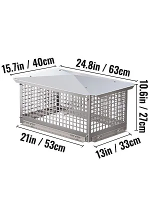 VEVOR chimney cap with grid design, dimensions 24.8"x15.7"x10.6".