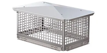 stainless steel VEVOR chimney cap with mesh sides and slanted top.