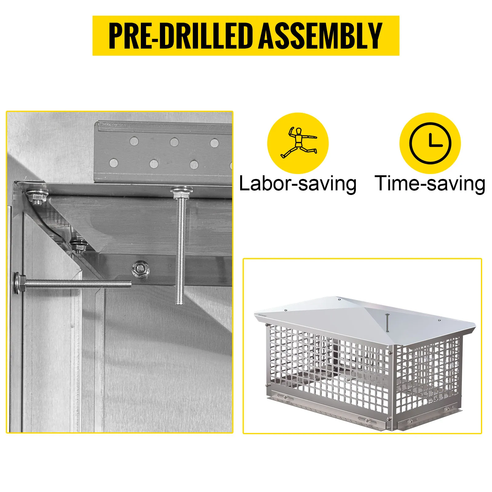 pre-drilled VEVOR chimney cap for labor-saving and time-saving installation.