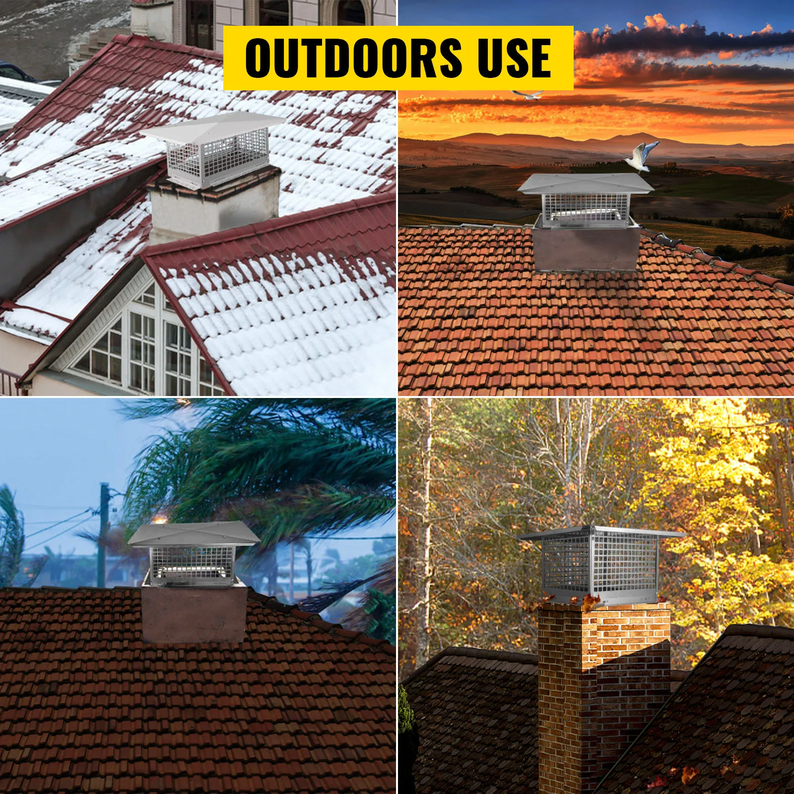 VEVOR chimney cap in various weather conditions for efficient outdoors use