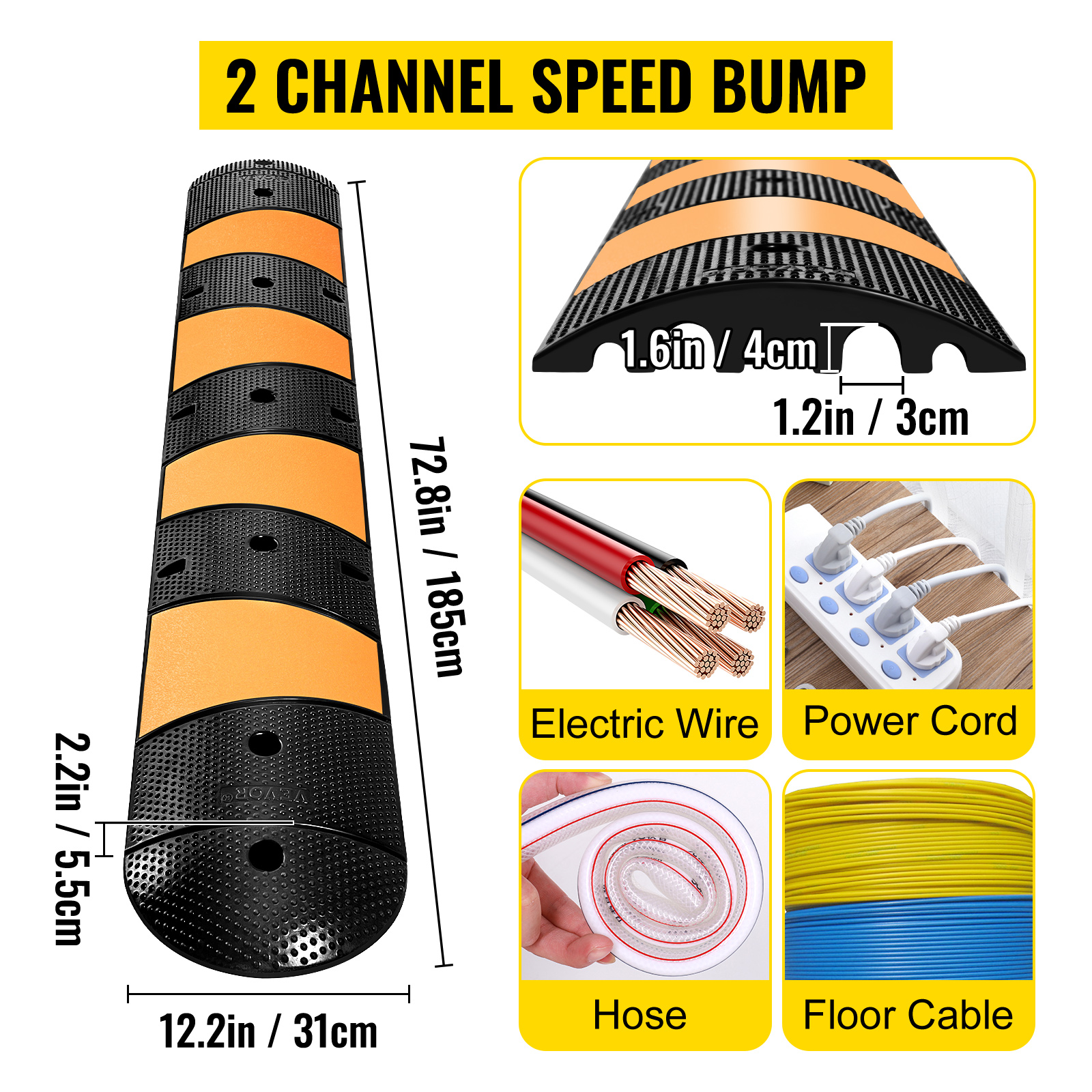 VEVOR Rubber Speed Bump, 1 Pack 2 Channel Speed Bump Hump