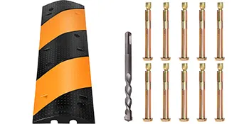 VEVOR rubber speed bump with bolts and drill included for easy installation.