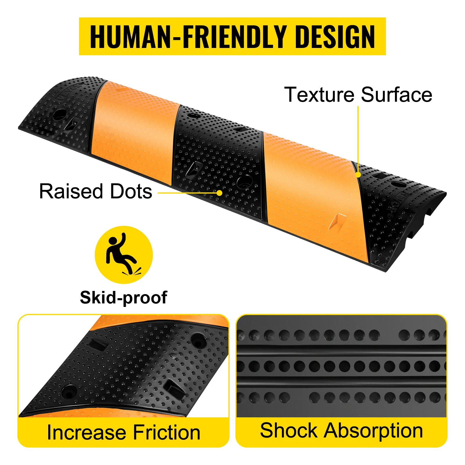 VEVOR rubber speed bump with texture surface, raised dots, and skid-proof design.