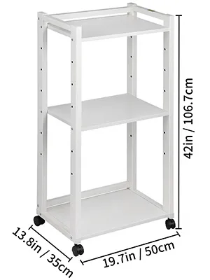 Soporte de impresora VEVOR con tres estantes y ruedas giratorias, mide 42 pulgadas x 19,7 pulgadas x 13,8 pulgadas.