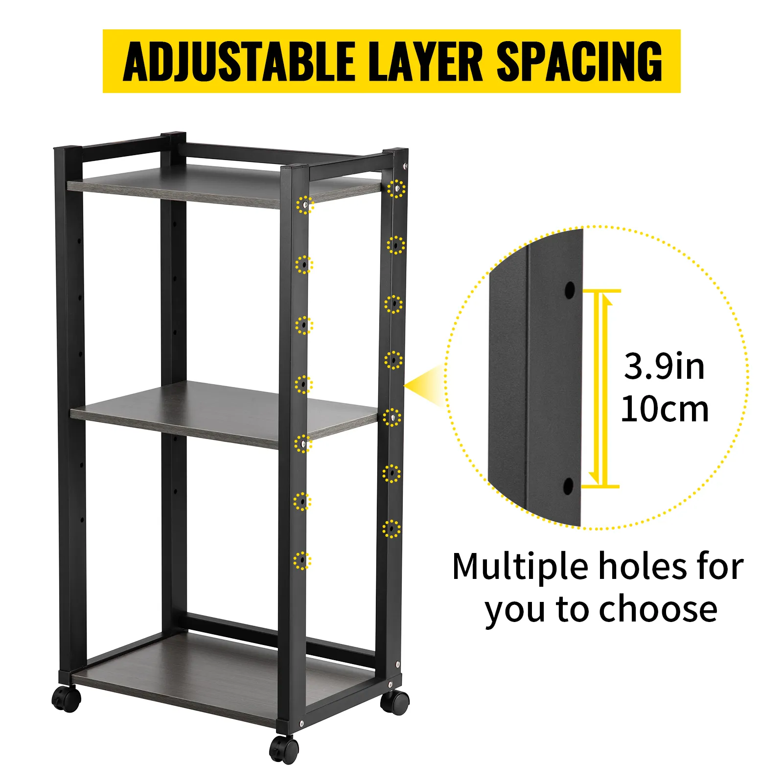 VEVOR printer stand with adjustable layer spacing, multiple holes for customization, 3.9in/10cm apart.