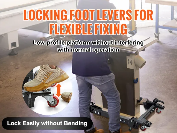 locking foot levers for flexible fixing on VEVOR mobile base, ensuring stability without bending.