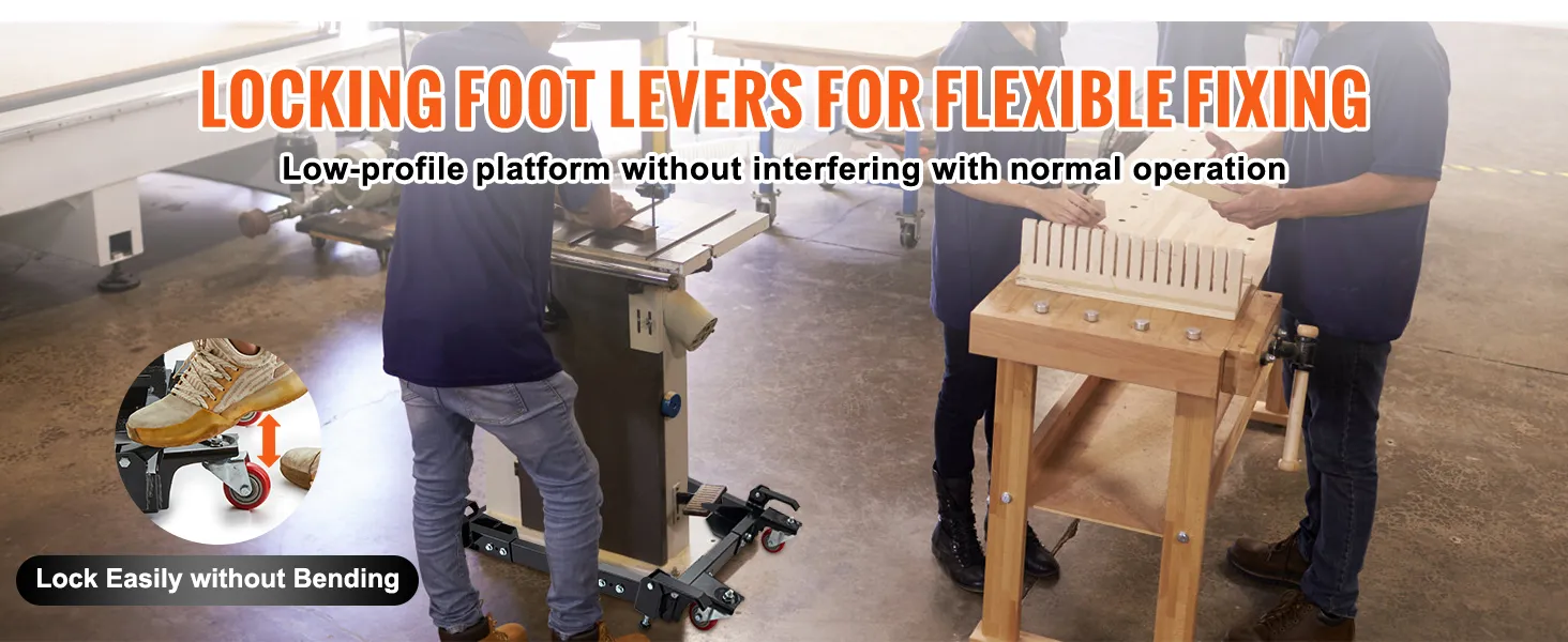 locking foot levers for flexible fixing on VEVOR mobile base, ensuring stability without bending.